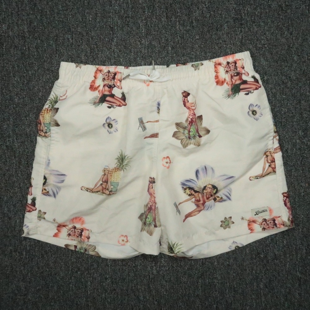 Bather Swim Trunks Mens Large‎ Off White Lined Hawaiian Hula Swim Shorts